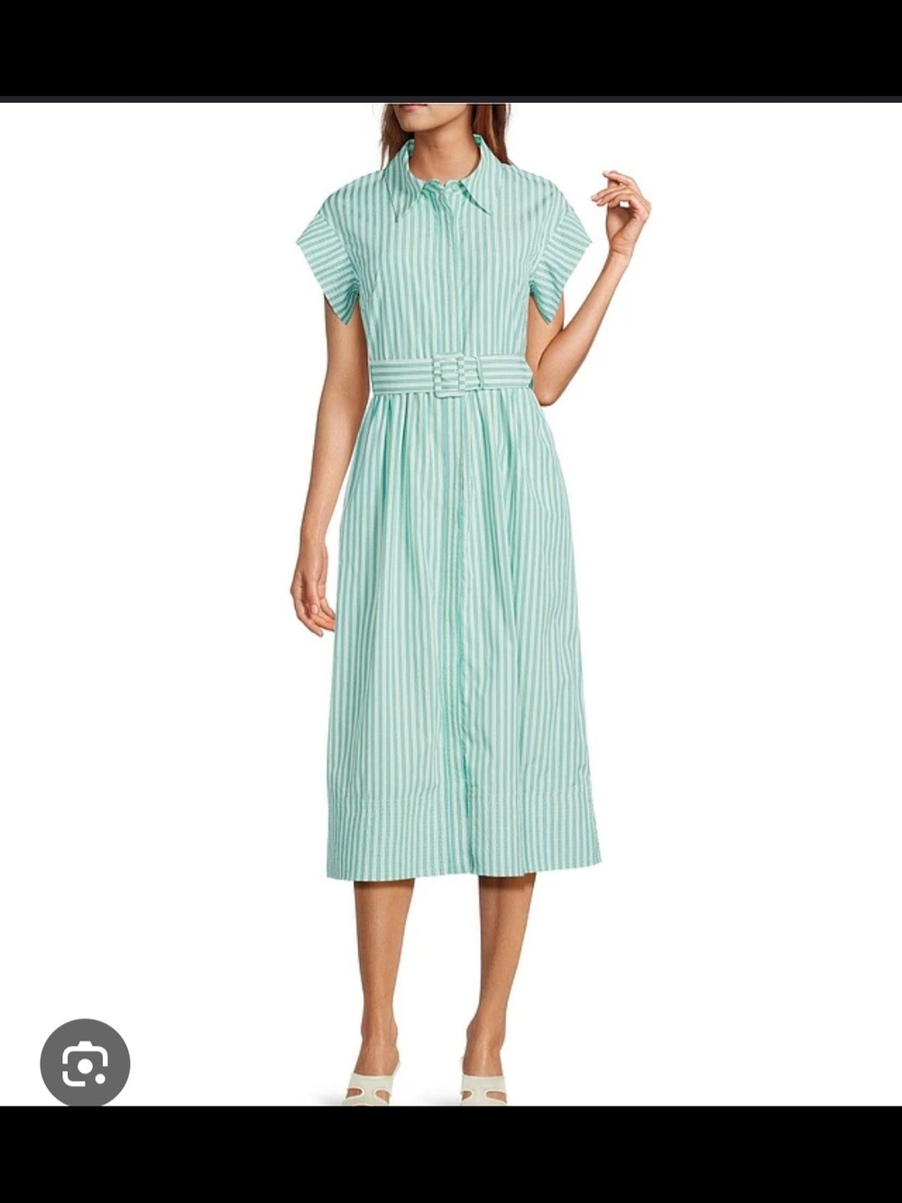 Women’s Mint Green Striped Midi Shirt Dress with Waist Belt